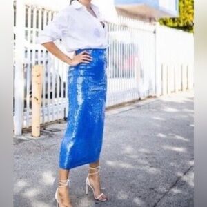 Blue Sequin Women's Midi Skirt